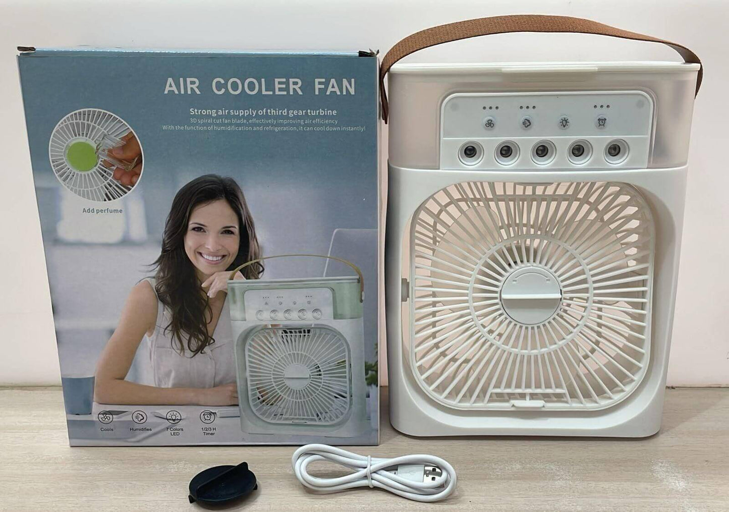 🌬️ USB Air Cooler Fan 💨 with Humidifier & Spray Mist, ideal for home comfort. Perfect Tech & Electronics accessory!